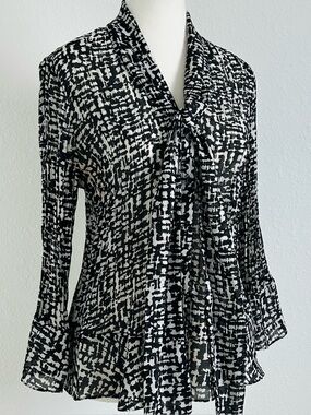 vintage mesh sheer button down flare sleeve top y2k